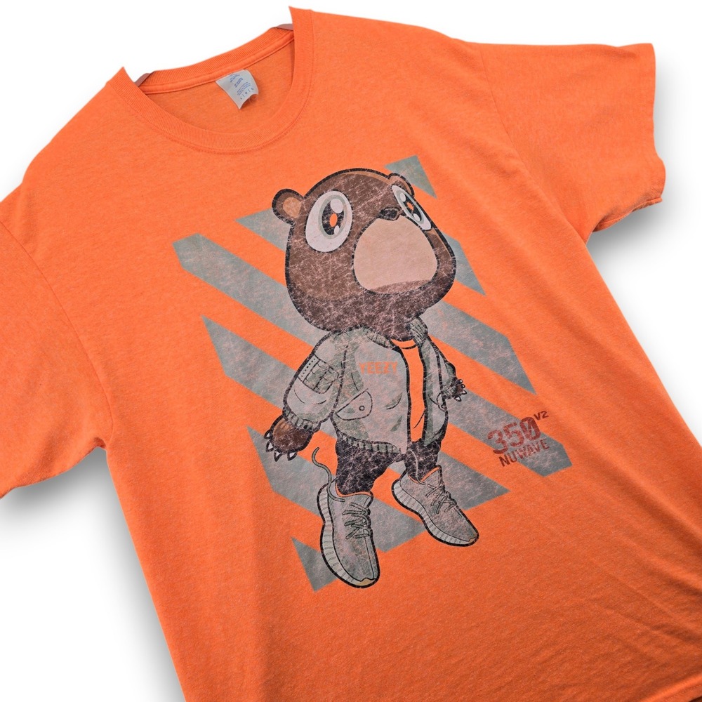 Kanye West Dropout Bear T Shirt Mens L Orange Yeezy 350v2 Nuwave Graphic Tee